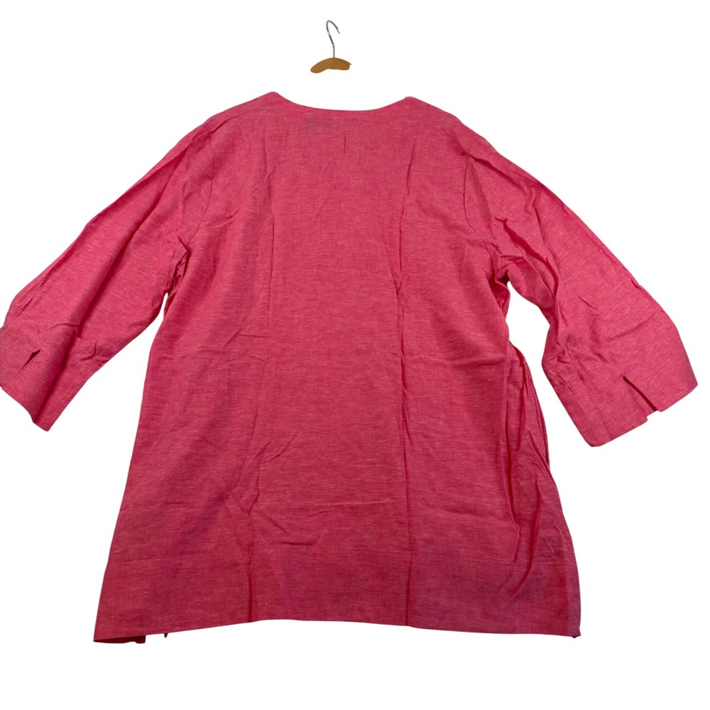 Lands End Womens XXL Pink Linen Blend Split Neck 3/4 Sleeve Tunic Top 1936 - Picture 2 of 7
